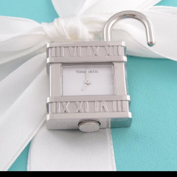 Like-NEW!Tiffany & Co Atlas Lock Swiss Watch Charm Link Bracelet Sterling Silver - Picture 9 of 9